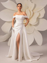 Simple Satin Off-Shoulder Wedding Dress With Large Swing Dress